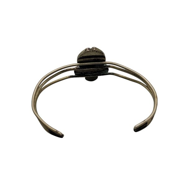 Fleur-de-lis Open Bangle Bracelet Hencho Mexico Inlaid Turquoise VTG SilverTone - Picture 9 of 10